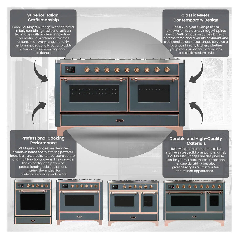 ILVE Majestic II 36 inch Solid Door Natural Gas Dual Fuel Range Chrome Antique White