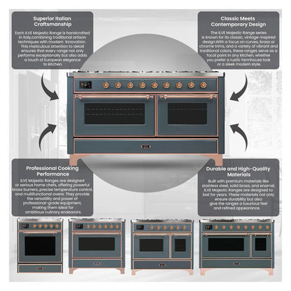 ILVE Majestic II 36 inch Solid Door Natural Gas Dual Fuel Range Chrome Antique White