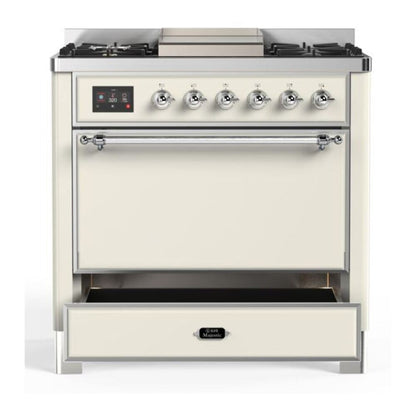ILVE Majestic II 36 inch Solid Door Natural Gas Dual Fuel Range Chrome Antique White