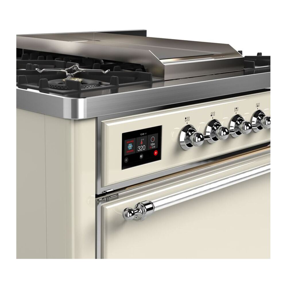 ILVE Majestic II 36 inch Solid Door Natural Gas Dual Fuel Range Chrome Antique White