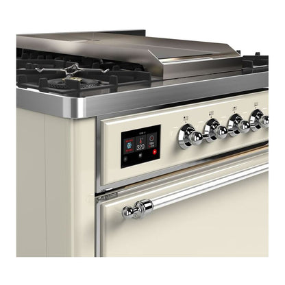 ILVE Majestic II 36 inch Solid Door Natural Gas Dual Fuel Range Chrome Antique White