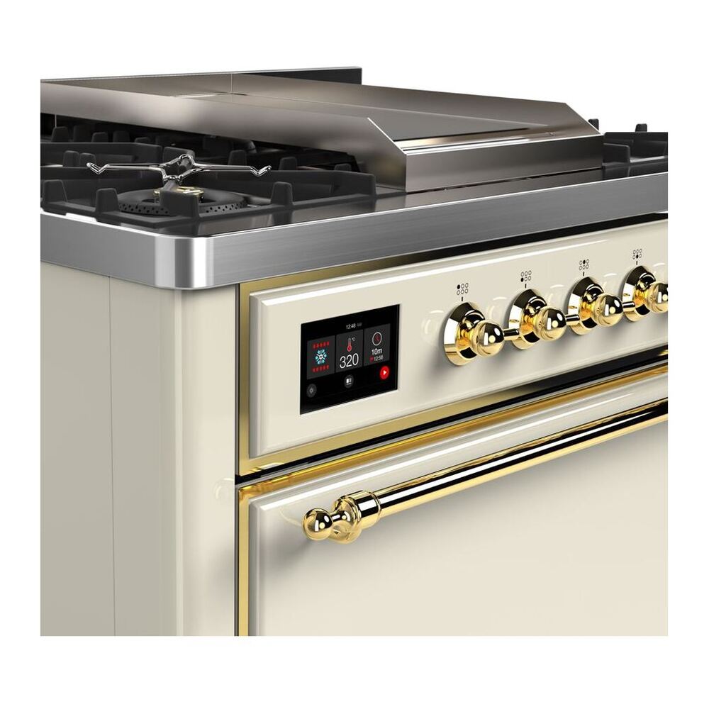 ILVE Majestic II 36 inch Solid Door Natural Gas Dual Fuel Range Brass Antique White