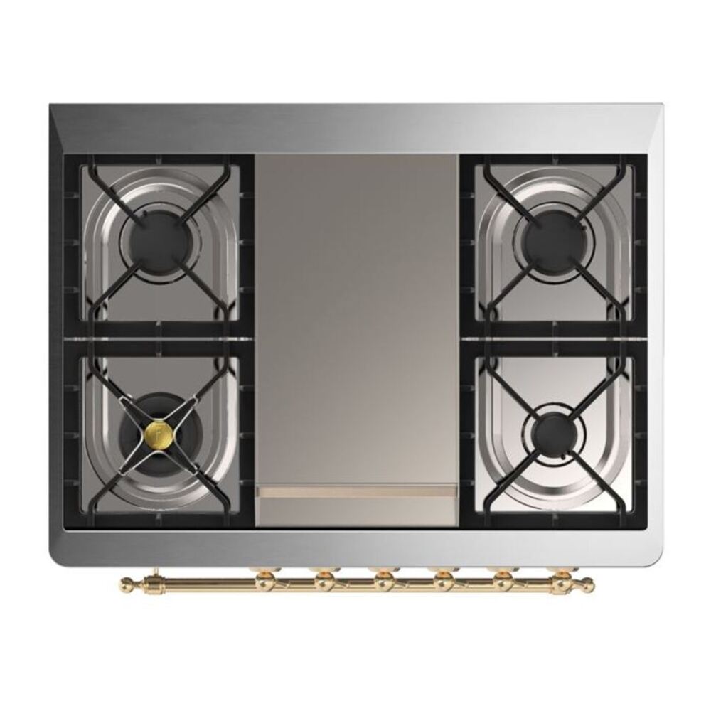 ILVE Majestic II 36 inch Solid Door Natural Gas Dual Fuel Range Brass Antique White
