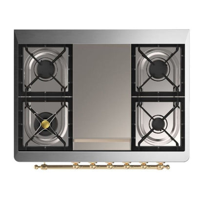 ILVE Majestic II 36 inch Solid Door Natural Gas Dual Fuel Range Brass Antique White