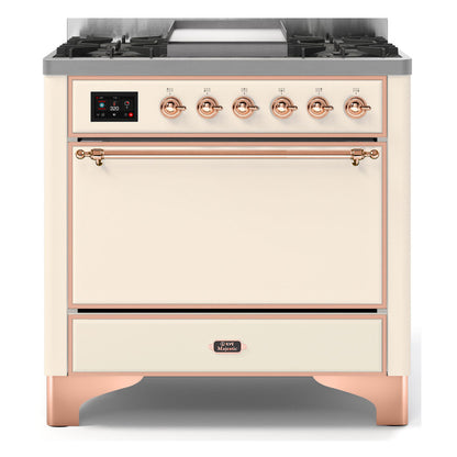 ILVE Majestic II 36 inch Solid Door Natural Gas Dual Fuel Range Copper Antique White