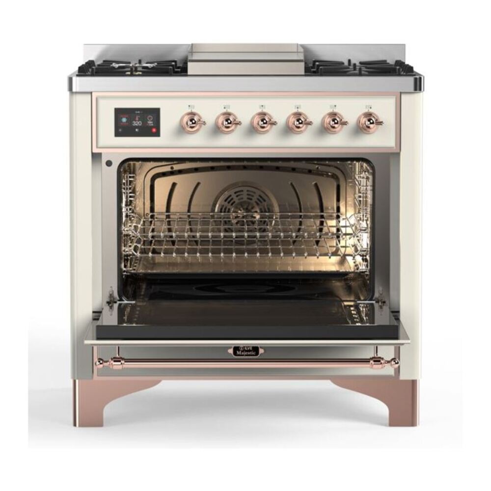 ILVE Majestic II 36 inch Solid Door Natural Gas Dual Fuel Range Copper Antique White