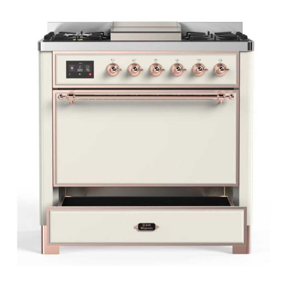 ILVE Majestic II 36 inch Solid Door Natural Gas Dual Fuel Range Copper Antique White