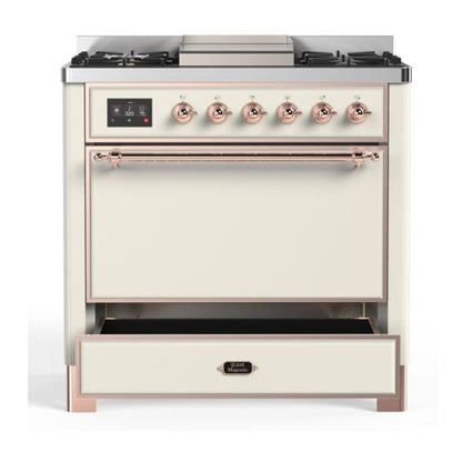 ILVE Majestic II 36 inch Solid Door Natural Gas Dual Fuel Range Copper Antique White