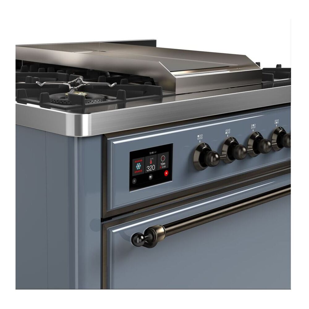 ILVE Majestic II 36" Blue Grey Dual Fuel Range with 6 Burners and Griddle Solid Door Liquid Propane