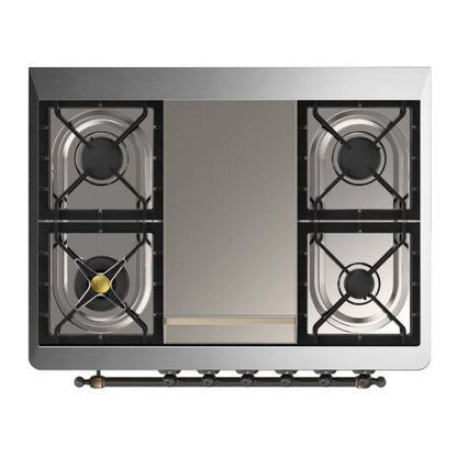 ILVE Majestic II 36" Blue Grey Dual Fuel Range with 6 Burners and Griddle Solid Door Liquid Propane
