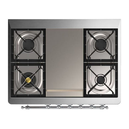 ILVE Majestic II 36 inch Solid Door Natural Gas Dual Fuel Range Chrome Blue Grey