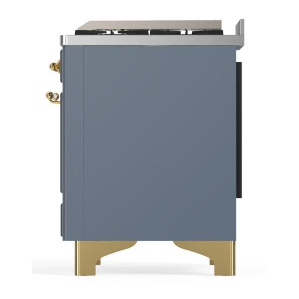 ILVE Majestic II 36 inch Solid Door Natural Gas Dual Fuel Range Brass Blue Grey