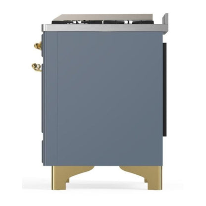 ILVE Majestic II 36 inch Solid Door Natural Gas Dual Fuel Range Brass Blue Grey