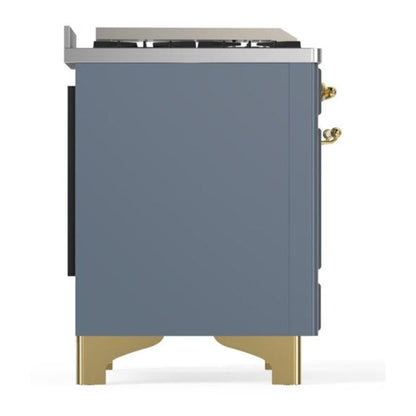 ILVE Majestic II 36 inch Solid Door Natural Gas Dual Fuel Range Brass Blue Grey