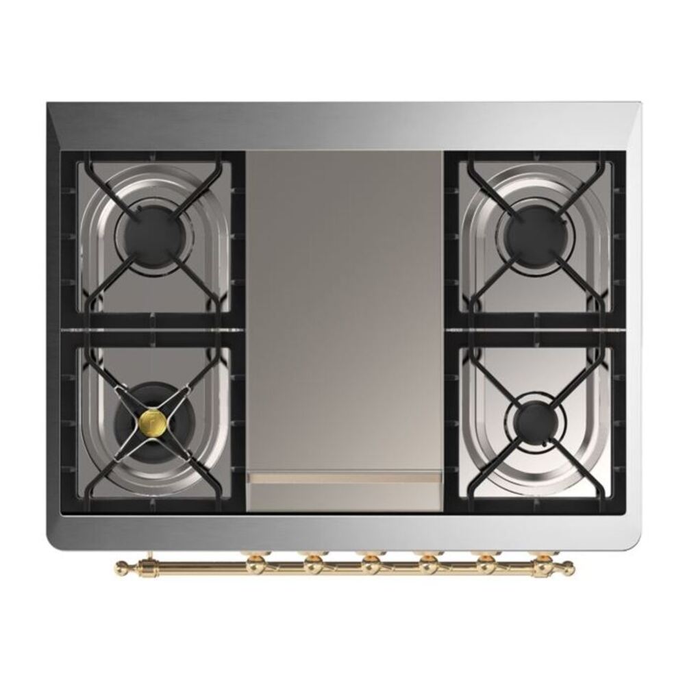 ILVE Majestic II 36 inch Solid Door Natural Gas Dual Fuel Range Brass Blue Grey