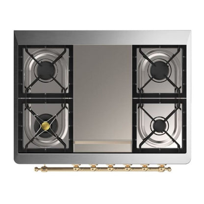 ILVE Majestic II 36 inch Solid Door Natural Gas Dual Fuel Range Brass Blue Grey