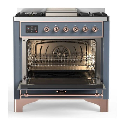 ILVE Majestic II 36 inch Solid Door Natural Gas Dual Fuel Range Copper Blue Grey