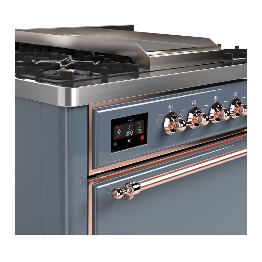 ILVE Majestic II 36 inch Solid Door Natural Gas Dual Fuel Range Copper Blue Grey