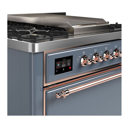 ILVE Majestic II 36 inch Solid Door Natural Gas Dual Fuel Range Copper Blue Grey