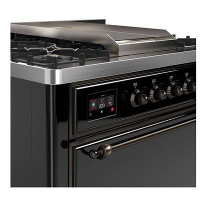 ILVE Majestic II 36" Glossy Black Dual Fuel Range with 6 Burners and Griddle Solid Door Liquid Propane