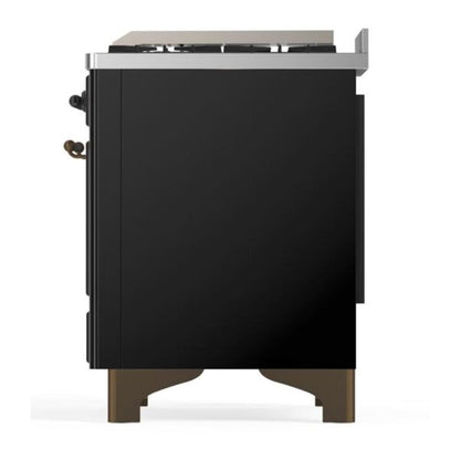 ILVE Majestic II 36" Glossy Black Dual Fuel Range with 6 Burners and Griddle Solid Door Liquid Propane