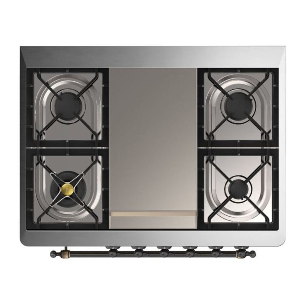 ILVE Majestic II 36" Glossy Black Dual Fuel Range with 6 Burners and Griddle Solid Door Liquid Propane