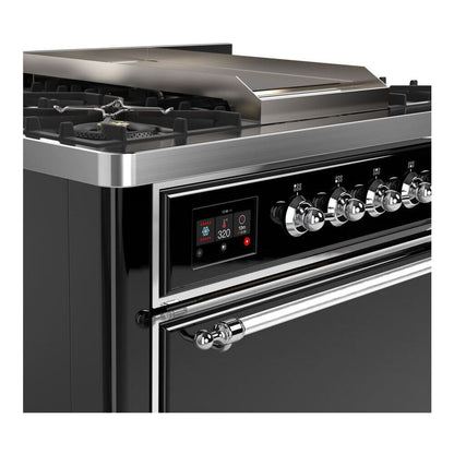 ILVE Majestic II 36 Inch Solid Door Dual Fuel Range Chrome Glossy Black Natural Gas