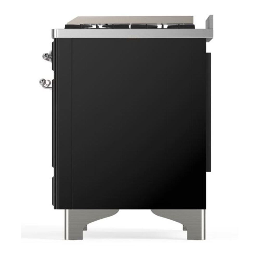 ILVE Majestic II 36 Inch Solid Door Dual Fuel Range Chrome Glossy Black Natural Gas