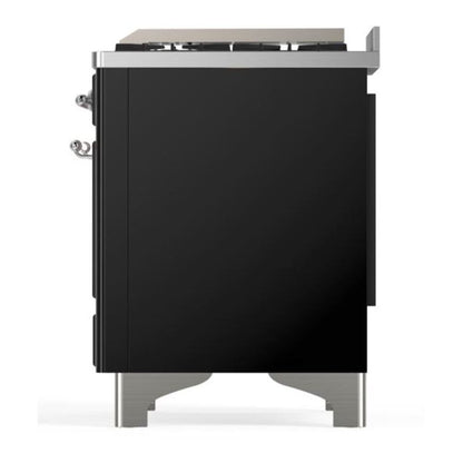 ILVE Majestic II 36 Inch Solid Door Dual Fuel Range Chrome Glossy Black Natural Gas