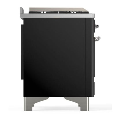 ILVE Majestic II 36 Inch Solid Door Dual Fuel Range Chrome Glossy Black Natural Gas