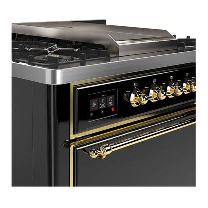 ILVE Majestic II 36 Inch Solid Door Dual Fuel Range Brass Glossy Black Natural Gas