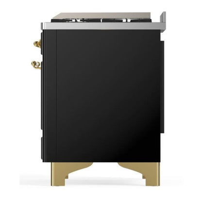 ILVE Majestic II 36 Inch Solid Door Dual Fuel Range Brass Glossy Black Natural Gas