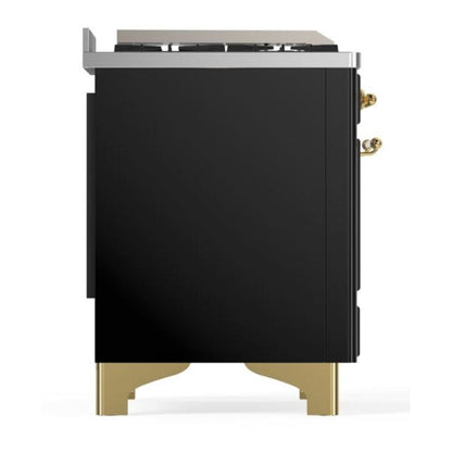 ILVE Majestic II 36 Inch Solid Door Dual Fuel Range Brass Glossy Black Natural Gas