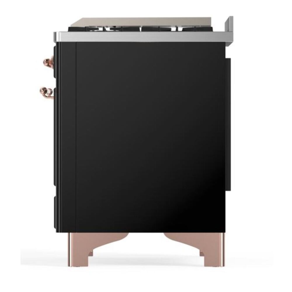 ILVE Majestic II 36 Inch Solid Door Dual Fuel Range Copper Trim Glossy Black