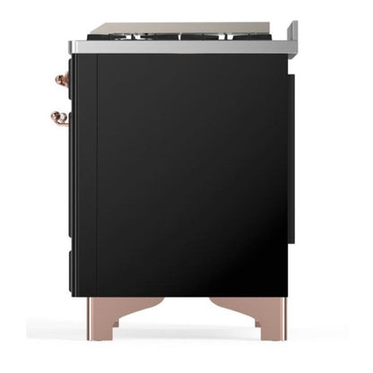 ILVE Majestic II 36 Inch Solid Door Dual Fuel Range Copper Trim Glossy Black