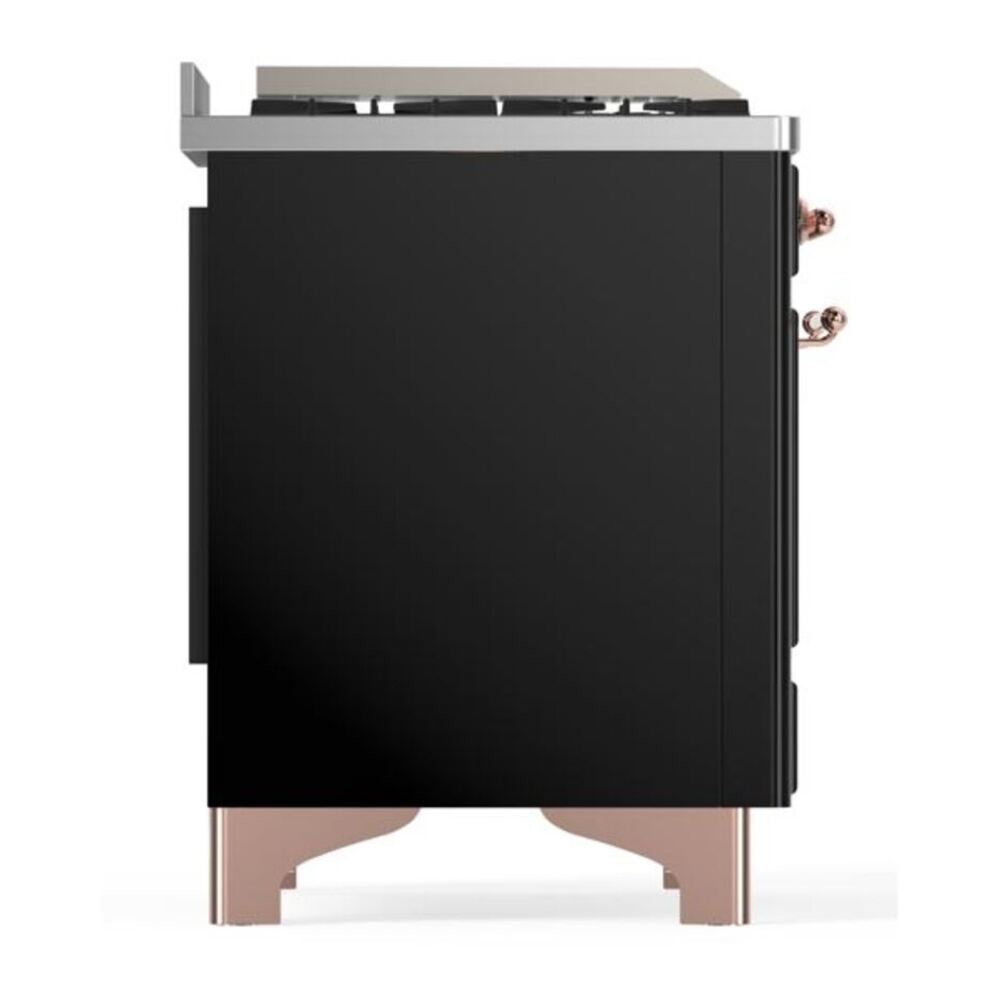 ILVE Majestic II 36 Inch Solid Door Dual Fuel Range Copper Trim Glossy Black