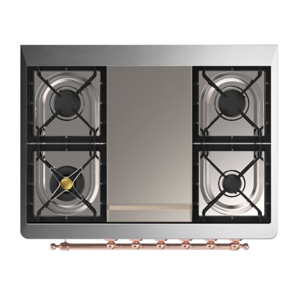 ILVE Majestic II 36 Inch Solid Door Dual Fuel Range Copper Trim Glossy Black
