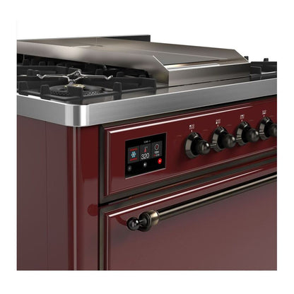 ILVE Majestic II 36 Inch Solid Door Dual Fuel Range Burnished Trim Burgundy