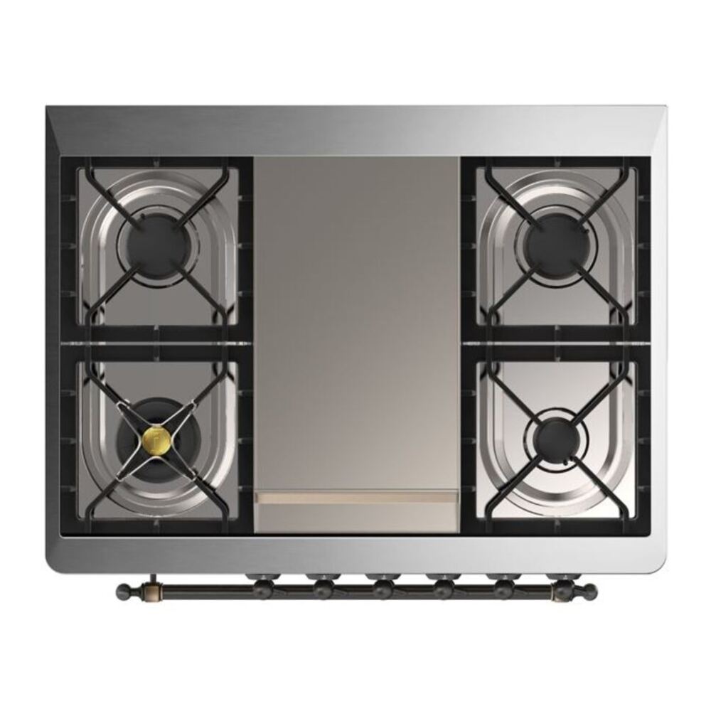 ILVE Majestic II 36 Inch Solid Door Dual Fuel Range Burnished Trim Burgundy