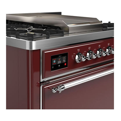 ILVE Majestic II 36 Inch Solid Door Dual Fuel Range Chrome Trim Burgundy
