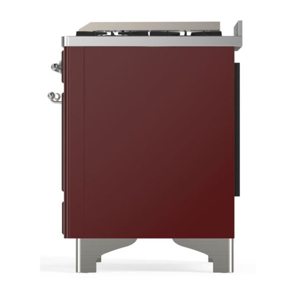 ILVE Majestic II 36 Inch Solid Door Dual Fuel Range Chrome Trim Burgundy