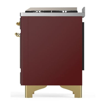 ILVE Majestic II 36 inch Solid Door Natural Gas Dual Fuel Range Brass Burgundy