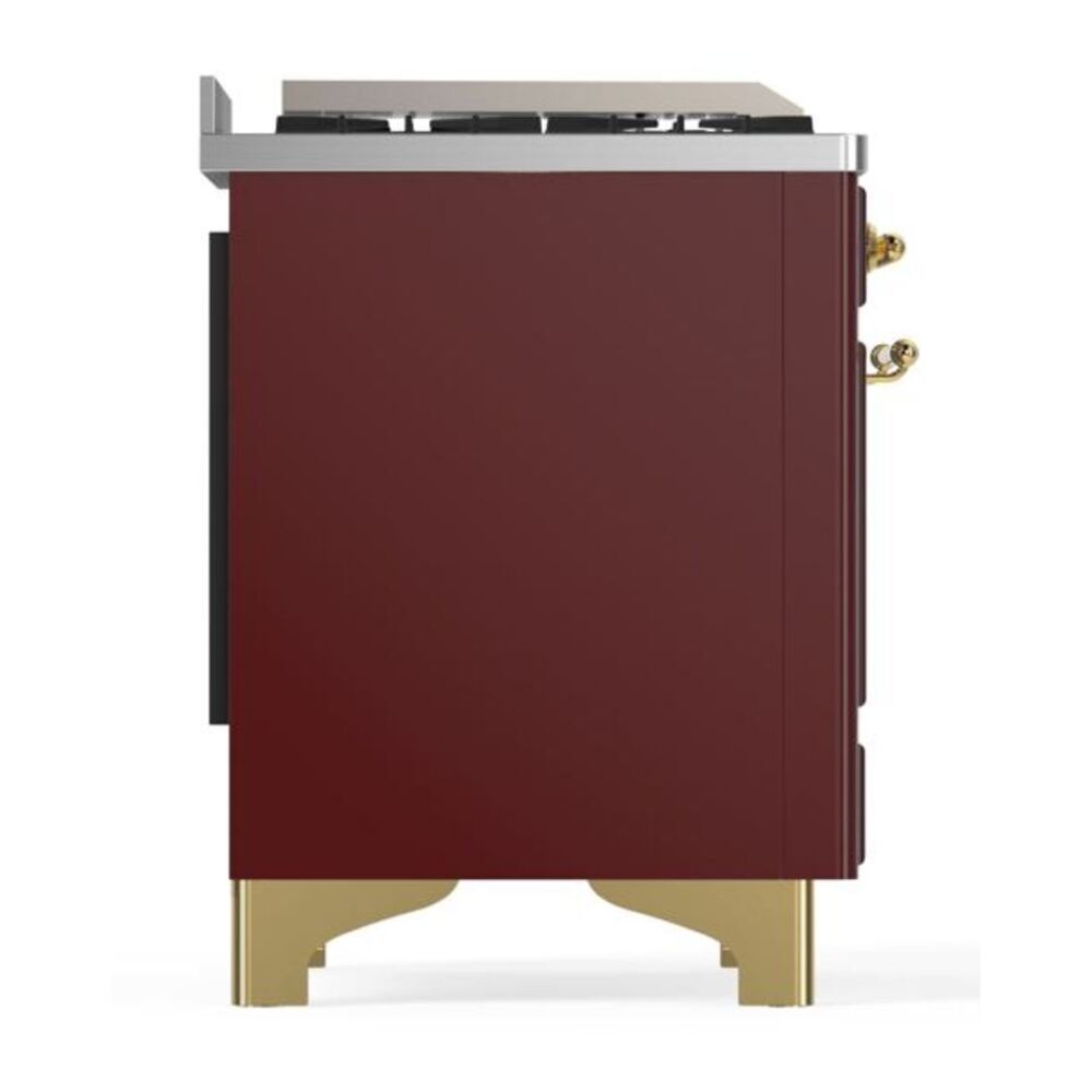 ILVE Majestic II 36 inch Solid Door Natural Gas Dual Fuel Range Brass Burgundy
