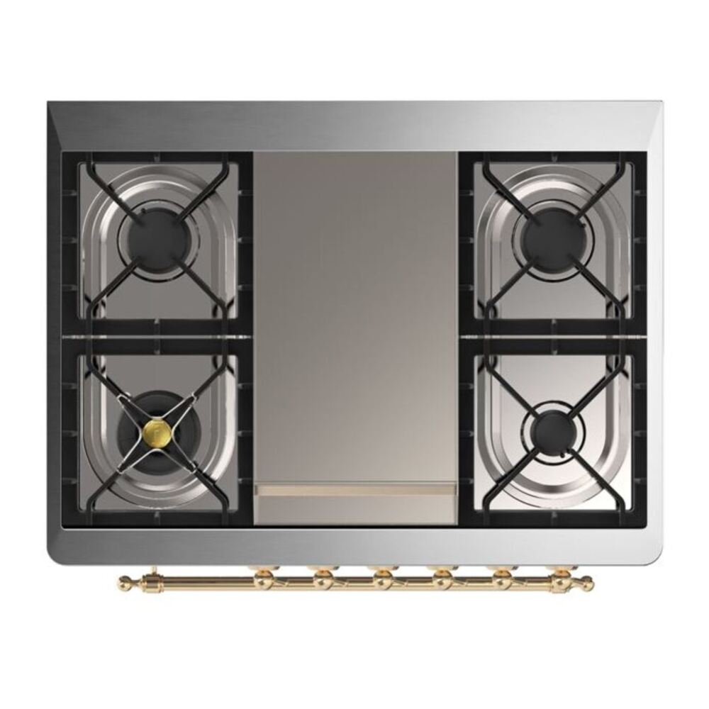 ILVE Majestic II 36 inch Solid Door Natural Gas Dual Fuel Range Brass Burgundy