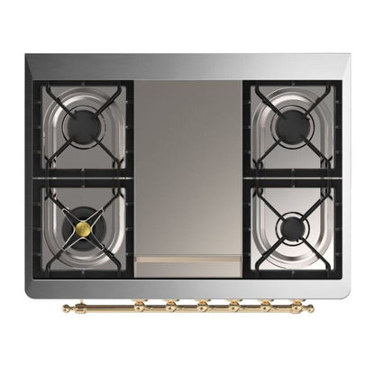 ILVE Majestic II 36 inch Solid Door Natural Gas Dual Fuel Range Brass Burgundy