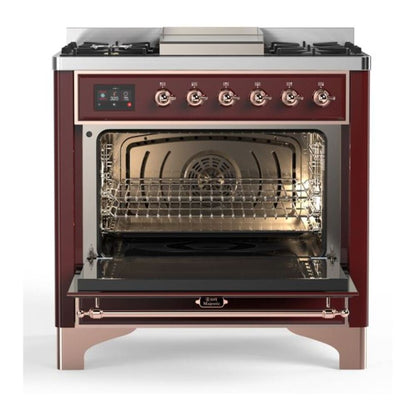 ILVE Majestic II 36 inch Solid Door Natural Gas Dual Fuel Range Copper Burgundy