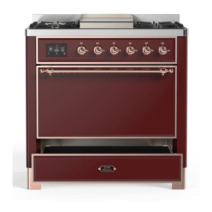 ILVE Majestic II 36 inch Solid Door Natural Gas Dual Fuel Range Copper Burgundy