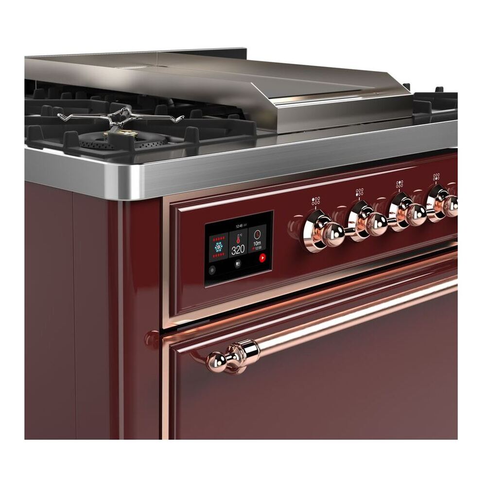 ILVE Majestic II 36 inch Solid Door Natural Gas Dual Fuel Range Copper Burgundy