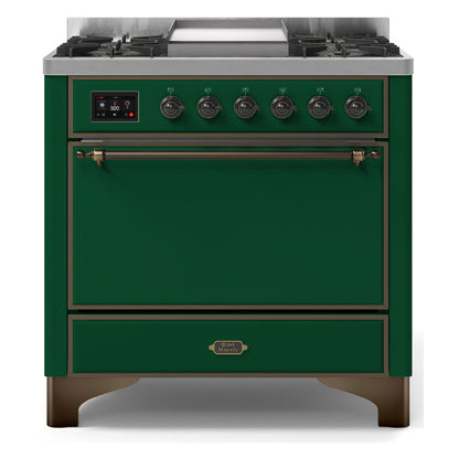 ILVE Majestic II 36 inch Solid Door Natural Gas Dual Fuel Range Burnished Emerald Green