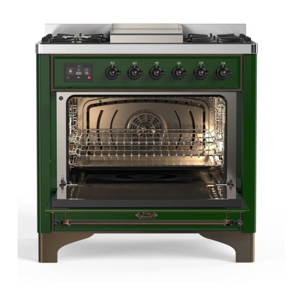 ILVE Majestic II 36 inch Solid Door Natural Gas Dual Fuel Range Burnished Emerald Green